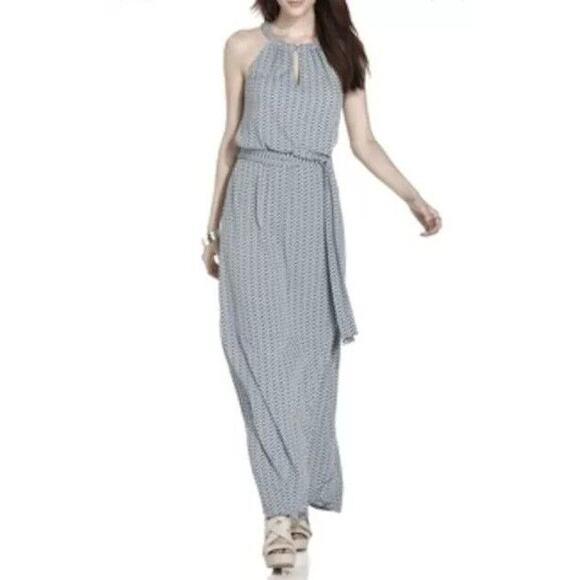 Guess Dresses & Skirts - Guess Maxi Dress Womens 12 Blue Geometric Ina Halter Keyhole Stretch Casual Chic